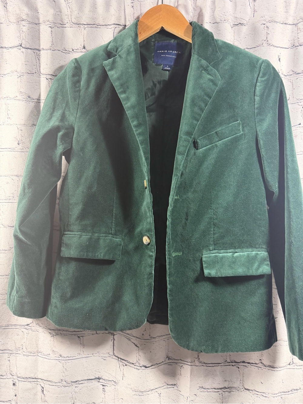 Janie and Jack Forest Green Velvet Blazer - Picture 1 of 8
